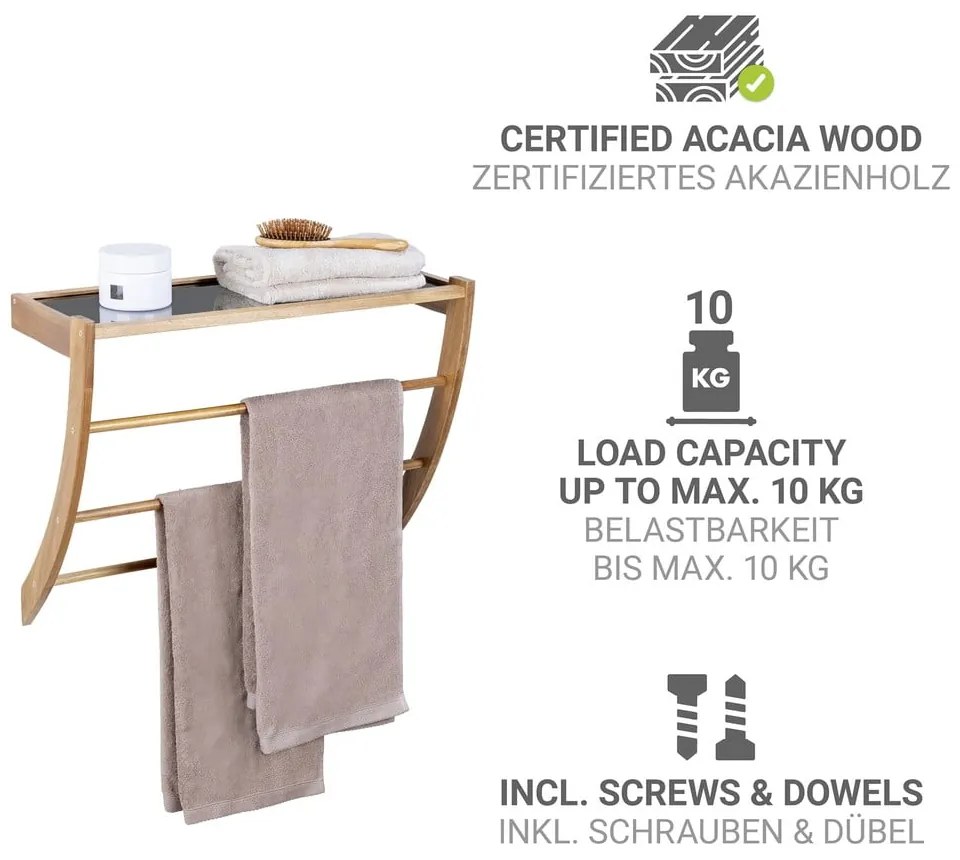 Tmavo prírodný nástenný drevený držiak na uteráky Fondi – Wenko