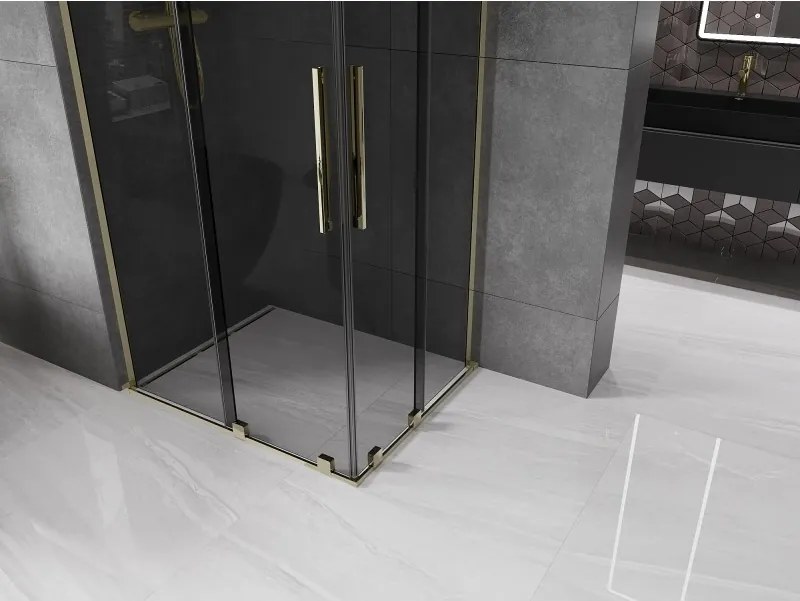 Mexen Velar L Duo, sprchový kút s posuvnými dverami 100 x 90 cm, 8mm šedé sklo, zlatá lesklá, 871-100-090-02-43-50