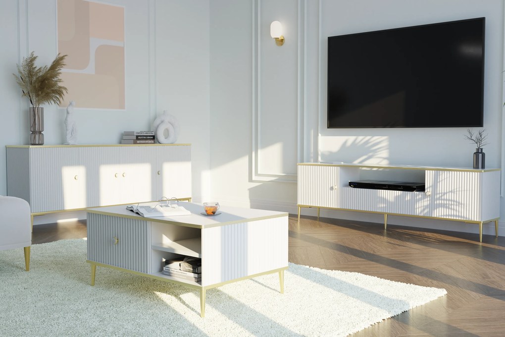 TV stolík/skrinka Pietra 180 (biela). Vlastná spoľahlivá doprava až k Vám domov. 1124978