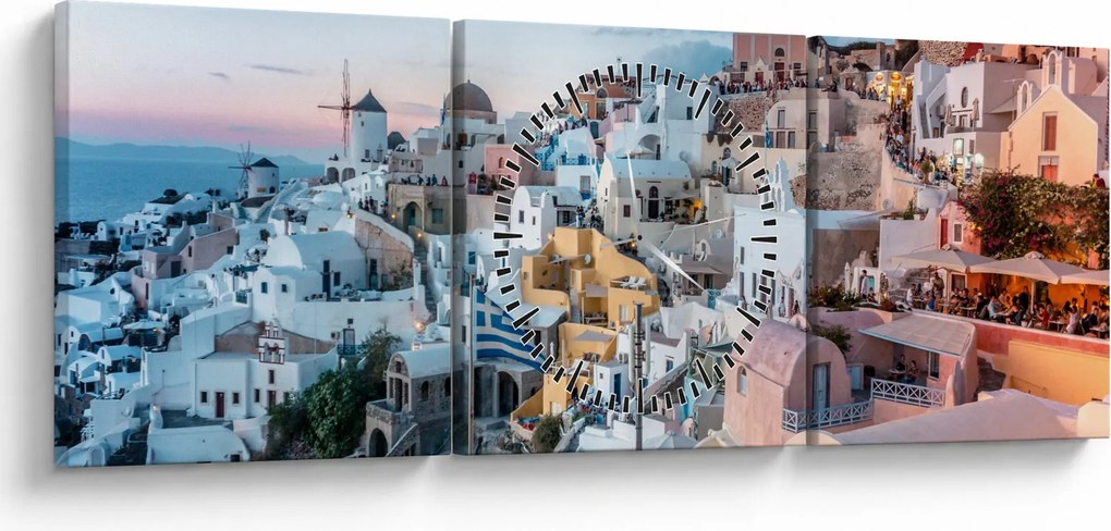 Obraz - Súmrak v Santorini (s hodinami) (90x30 cm)