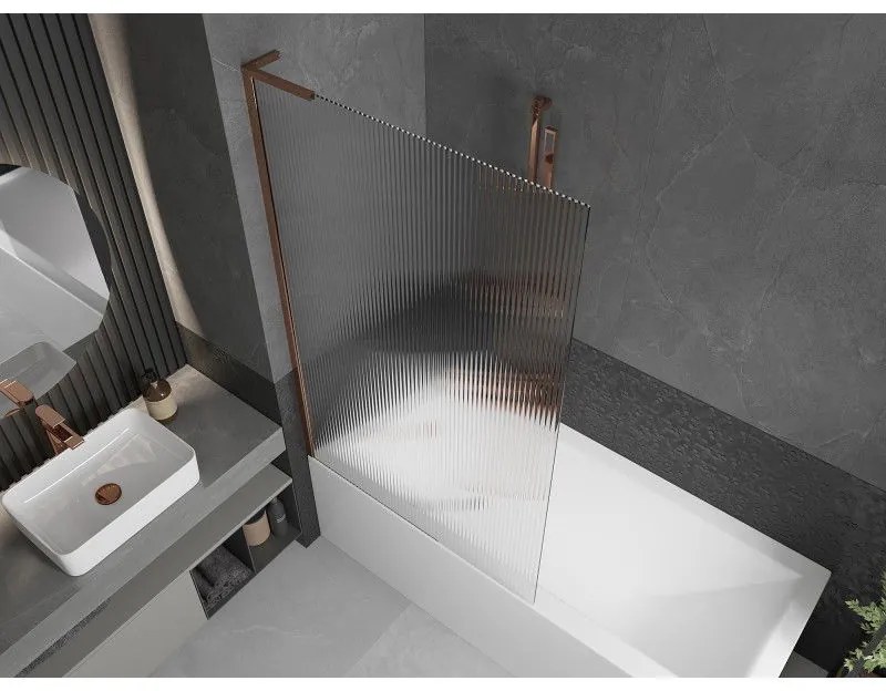 Mexen Next L, 1-krídlová vaňová zástena 100 x 150 cm, 6mm sklo s rebrovým vzorom, ružové zlato profil, 895-100-000-03-09-60