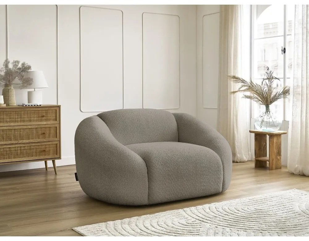 Sivohnedé kreslo z textílie bouclé Tina – Bobochic Paris