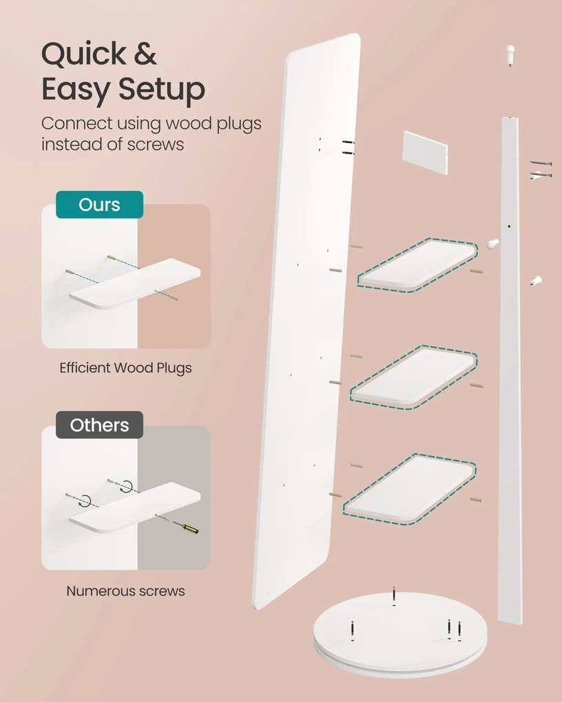 SONGMICS stojanové zrkadlo, otáčateľné o 360°, 163 x 45 cm, oblá biela
