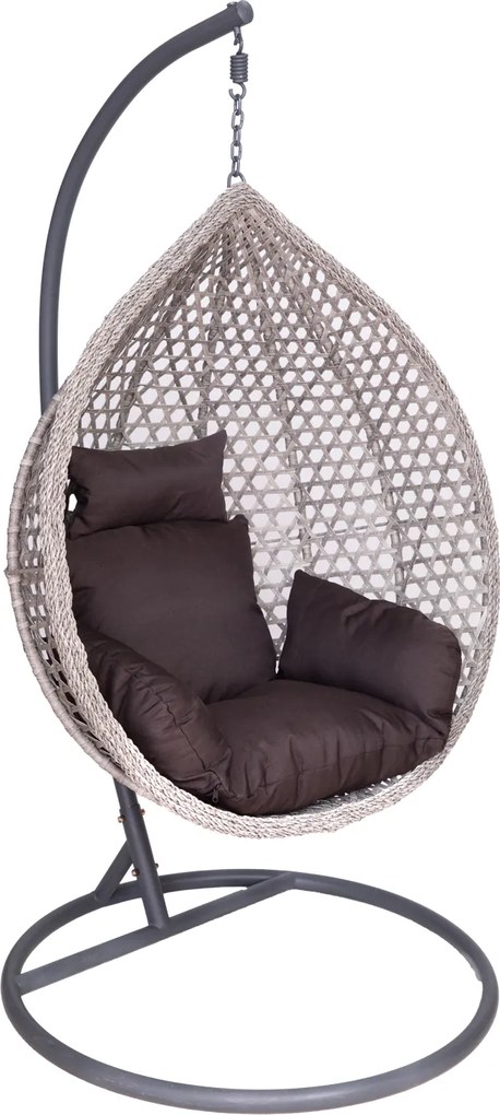 CH ZÁVESNÁ STOLIČKA, ŠEDÁ, VANKÚŠ – ŠEDÝ, RÁM – TMAVOSÉRY 107 x 68 x 120 CM