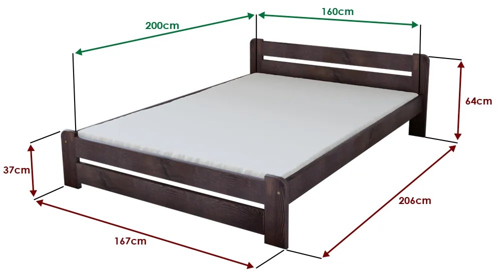 Posteľ Laura 160 x 200 cm, orech Rošt: S lamelovým roštom, Matrac: Matrac COCO MAXI 20 cm
