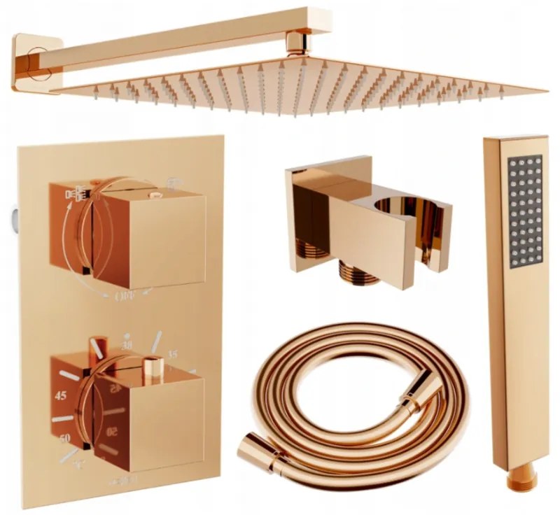 Mexen Cube DR02 podomietkový sprchový set s dažďovou sprchou 30x30 cm (6v1), ružové zlato, 77502DR0230-60