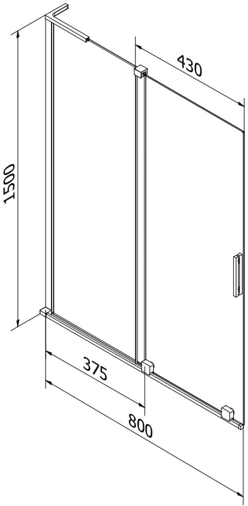 Mexen Velar L, 2-krídlová posuvná vaňová zástena 80 x 150 cm, 8mm číre sklo, brúsená oceľ, 896-080-003-01-97