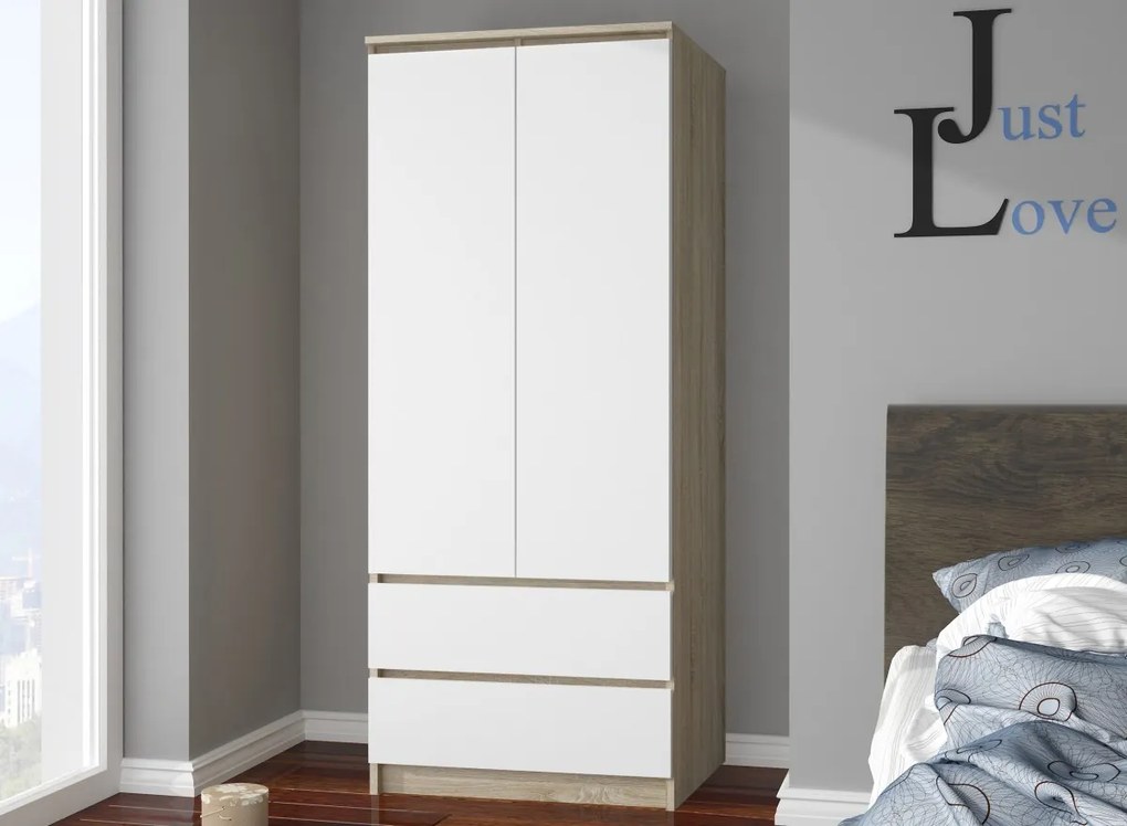 Šatníková skriňa Star 90 cm dub sonoma/biela