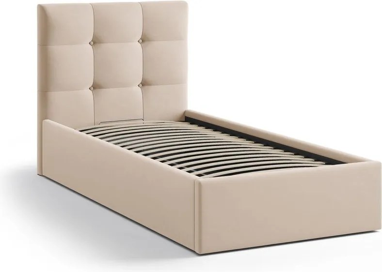 Svetlohnedá čalúnená jednolôžková posteľ s úložným priestorom s roštom 90x200 cm Phaedra – Micadoni
