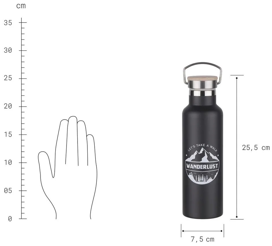 WANDERLUST Termoska s rukojeťou 650 ml - čierna