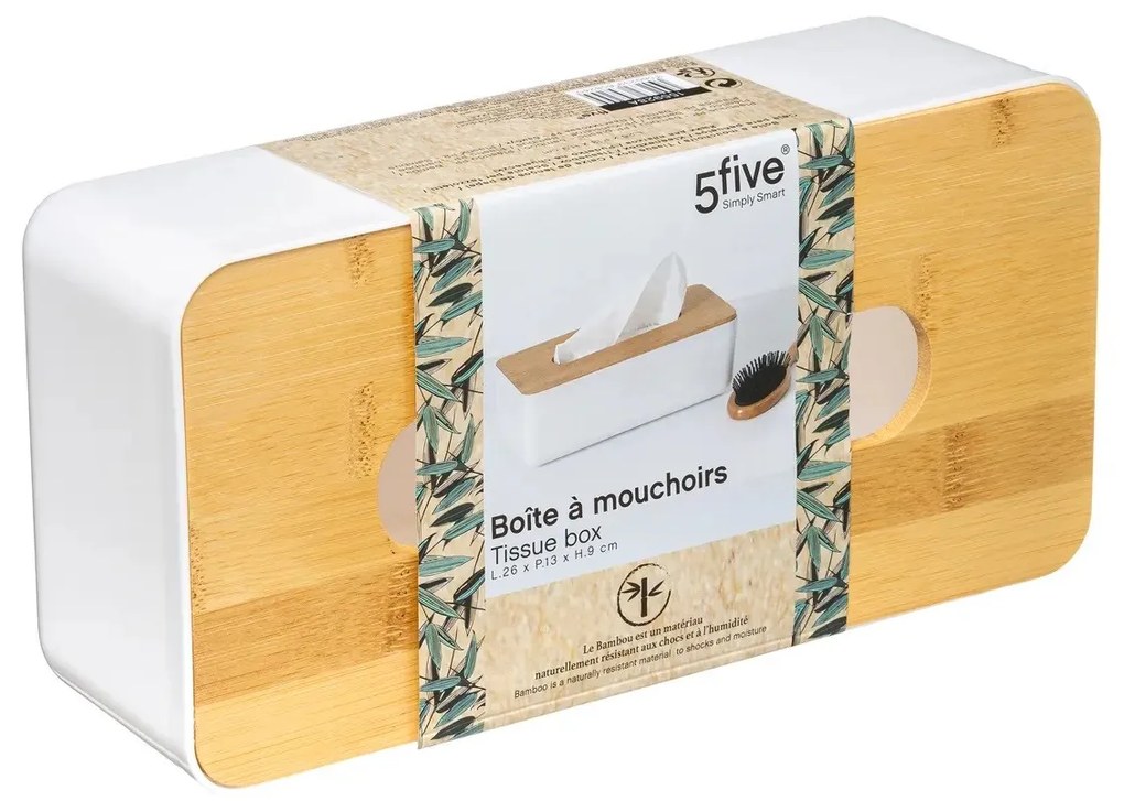 Box na vreckovky Natureo White, 26x9x13 cm, biela/s drevenými prvkami
