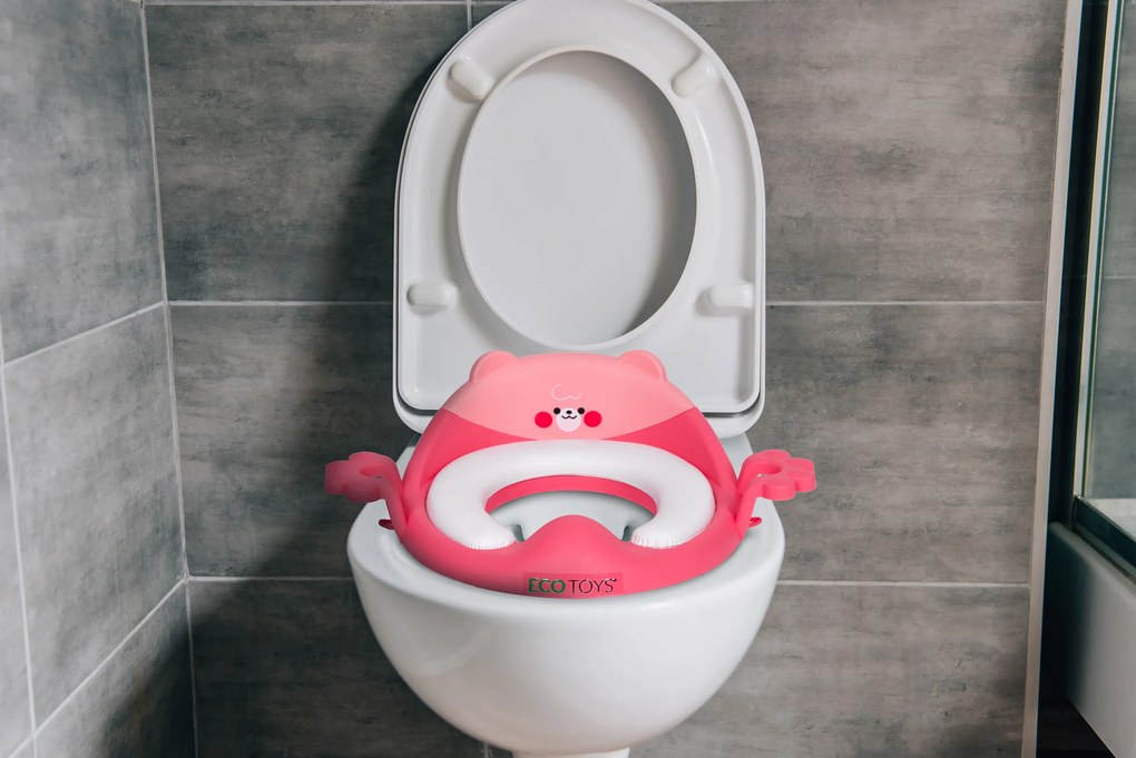 WC sedátko pre deti, rúčky, mäkký vankúšik, ružový ECOTOYS