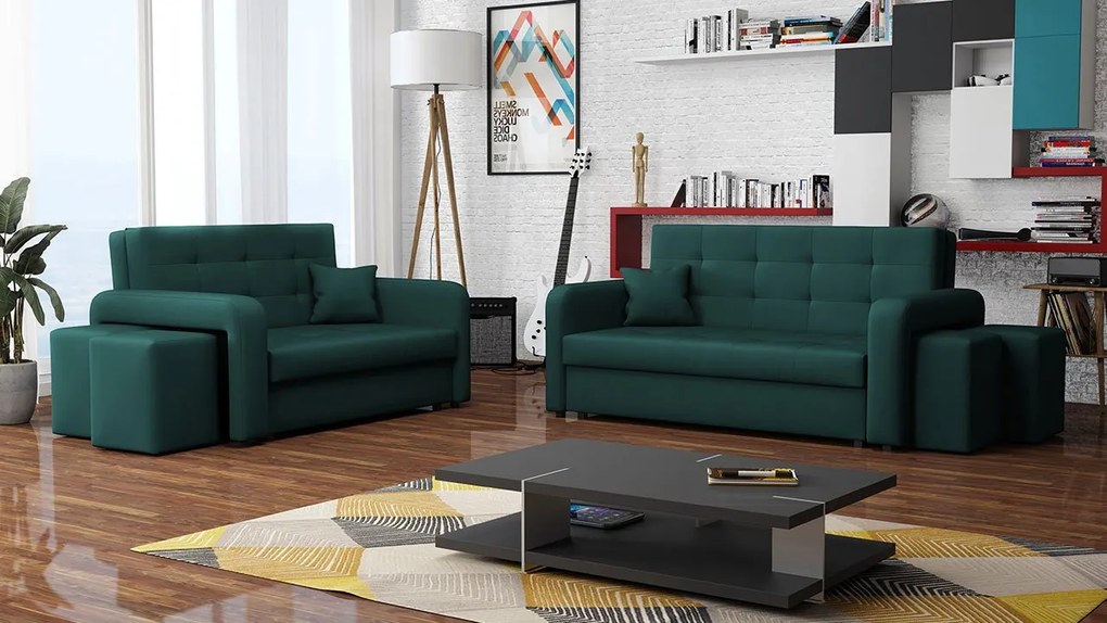 Rozkladacia sedacia súprava s úložným priestorom Clivia Home II + III, Taburetka: pravá strana (pohovka III) + ľavá strana (pohovka II), Dostupné poťahy: Manila 26