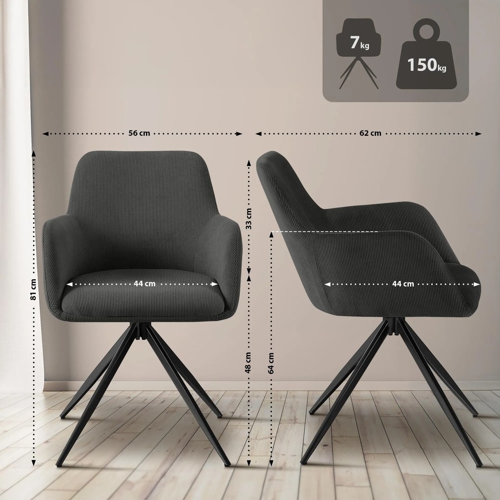 Jedálenská stolička Olema látka cord - sivá