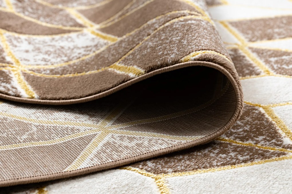 Moderný MEFE koberec B400 vzor kocka, 3D, tmavo-béžový