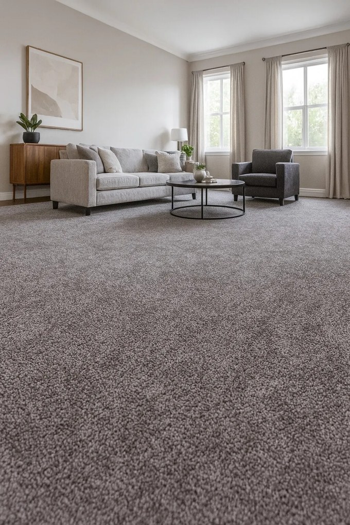 ITC, Metrážny koberec Sweet 75 tmavo šedý, na mieru, šíře 4m, šedá, filc, obývacia izba