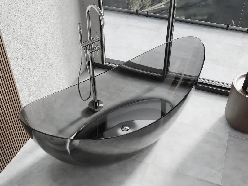 Mexen Vea, voľne stojaca vaňa transparentná 180×80 cm, čierna, sifón chróm, 58091808013