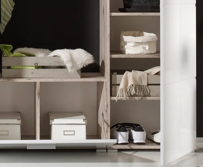 Predsieňová stena Sixx, pieskový dub/biela lesk