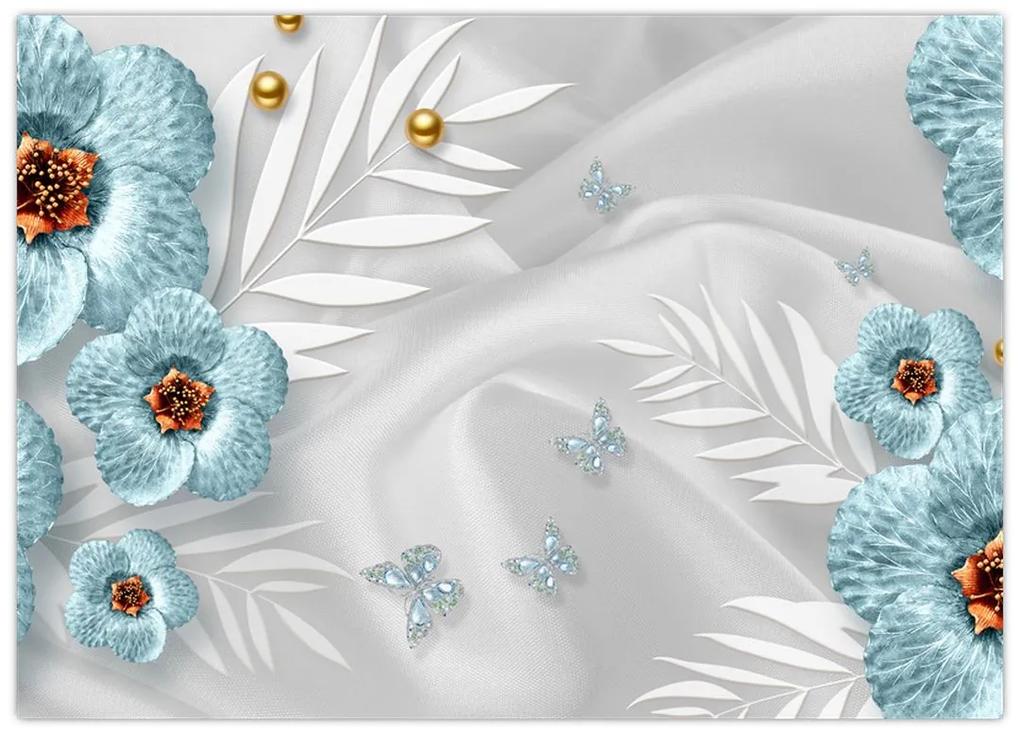 Obraz - 3D modré kvety (70x50 cm)