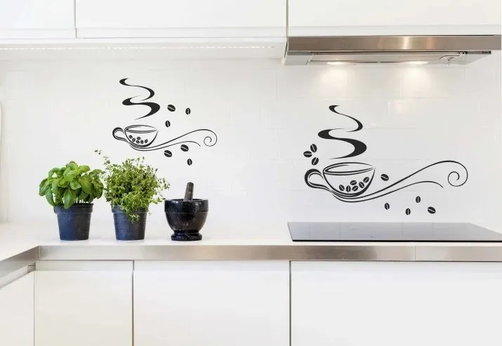 Nálepka na stenu do kuchyne dve šálky lahodnej kávy 50 x 100 cm