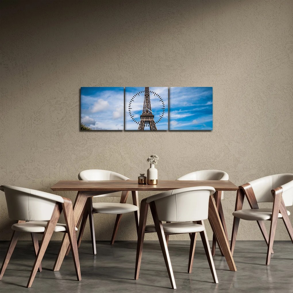 Obraz - Eiffelova veža (s hodinami) (90x30 cm)