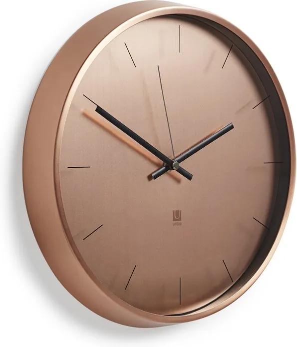 Nástenné hodiny META P:32 cm z kovu a skla v medenej farbe, Umbra, Kov, P: 32 cm, medená, čierna