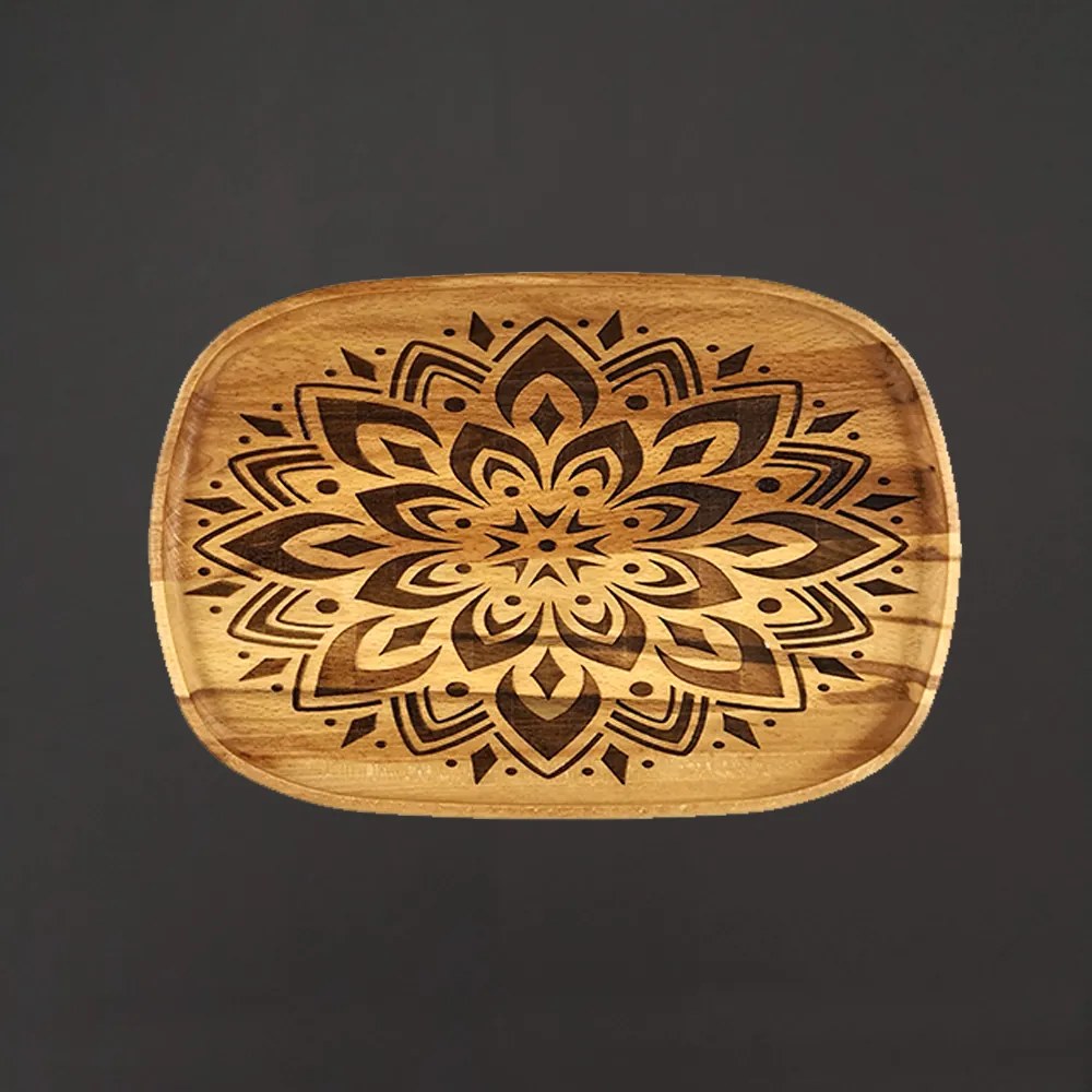AMADEA Drevený servírovací podnos mandala, masívne drevo, 25 cm