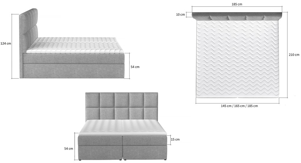 Box spring posteľ Grass 200x185cm, sivá Savana