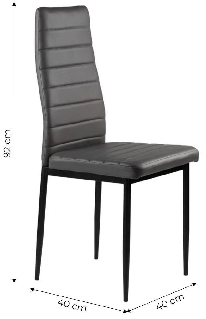 Súprava 4 stoličiek do obývačky a jedálne s koženkou Eco-Leather, ergonomické operadlo, sivá