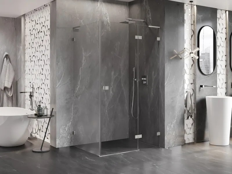 Mexen Lunar L, 1-krídlový sprchový kút, pravý, 90 x 80 cm, 8mm číre sklo, brúsená oceľ profil, 834L-090-080-97-00-P
