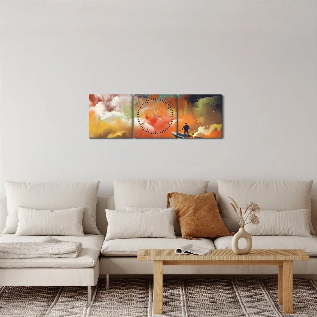 Obraz - Muž plaviace vesmírom (s hodinami) (90x30 cm)