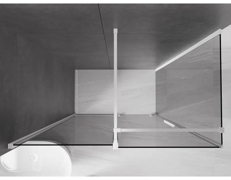 Mexen Velar, sprchový kút s posuvnými dverami 150 x 70 cm, 8mm šedé sklo, biela matná, 871-150-070-41-20