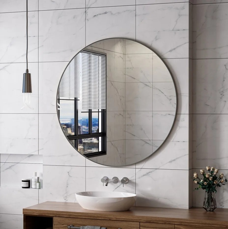 Erga Round, okrúhle zrkadlo 120cm, čierny rám, ERG-V01-ROUND-1212-BK