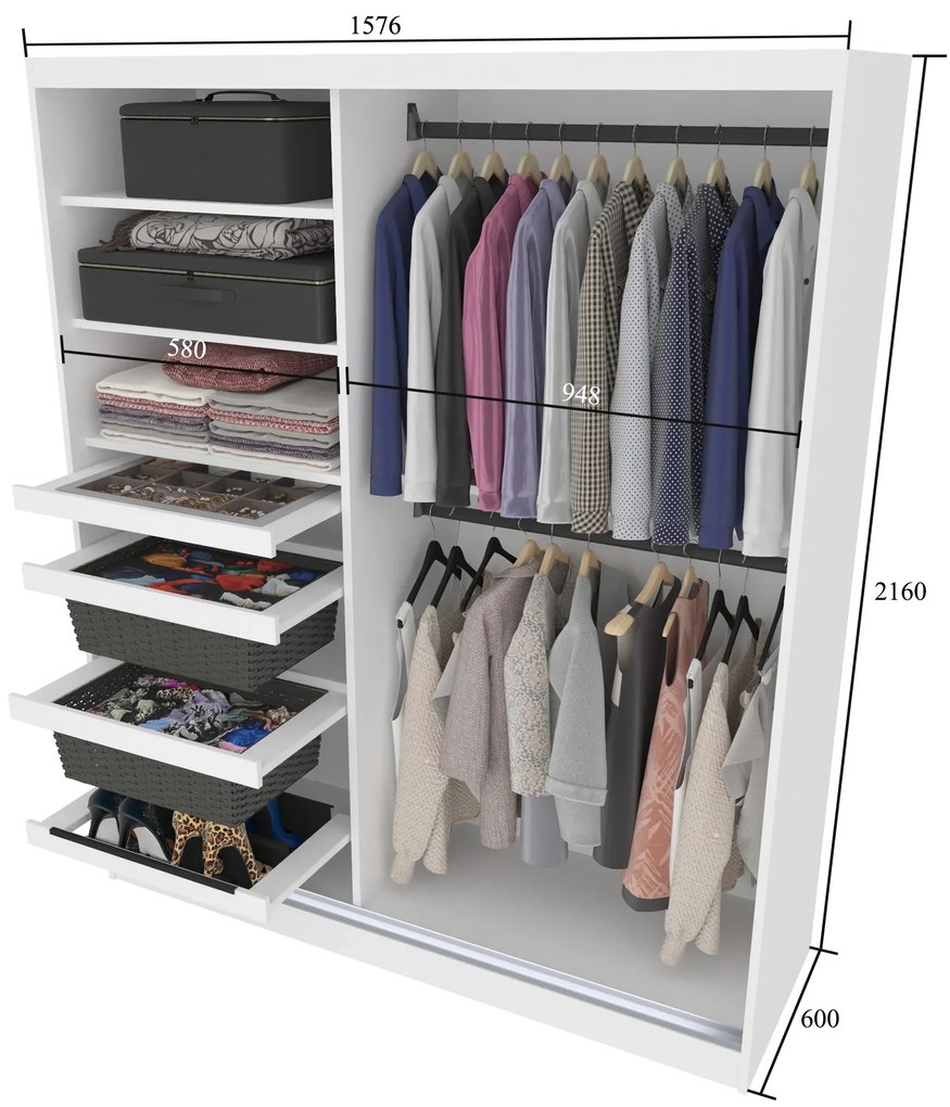 Šatníková skriňa SERENITY 158 cm čierny mat ME SERENITY SZP7/0/B/B/0/HIAL