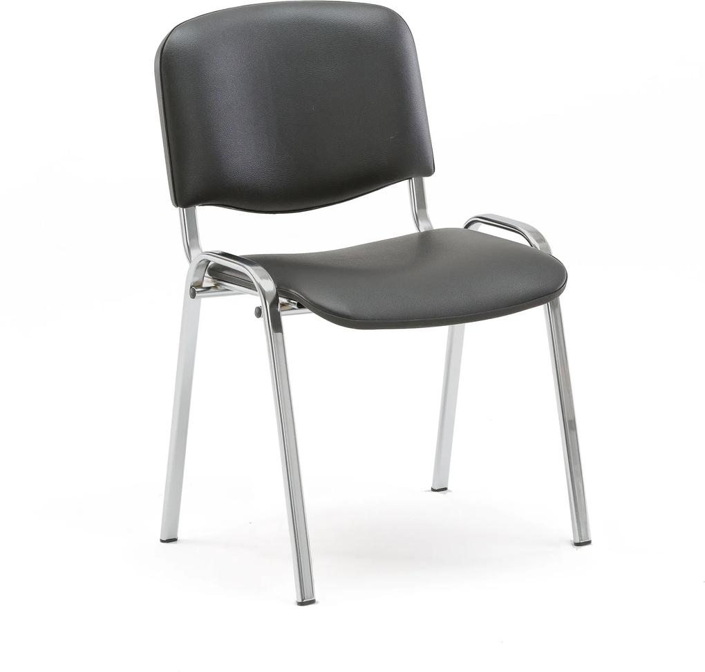 Konferenčná stolička Nelson, čierna koženka / chrómový podstavec