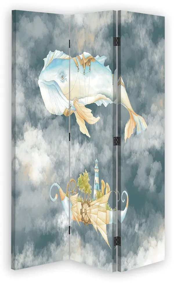 Gario Paraván Lietajúca veľryba a loď počas noci Rozmery: 145 x 170 cm, Prevedenie: Otočný paraván 360°