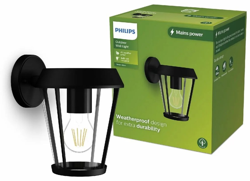 Philips Sunera vonkajšie nástenné svietidločierne, E27, max. 1x25 W