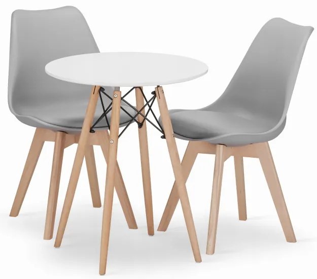 Jedálenský stôl TODI biely 60 cm s dvoma stoličkami MARK sivé