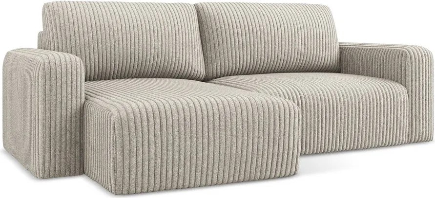 Béžová menčestrová rozkladacia/s úložným priestorom rohová pohovka (ľavý roh/s leňoškou) Kona – Makamii