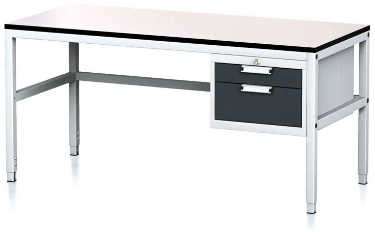 Alfa 3 Nastaviteľný dielenský stôl MECHANIC II, 2 zásuvkový box na náradie, 1600x700x745-985 mm, sivá/antracit