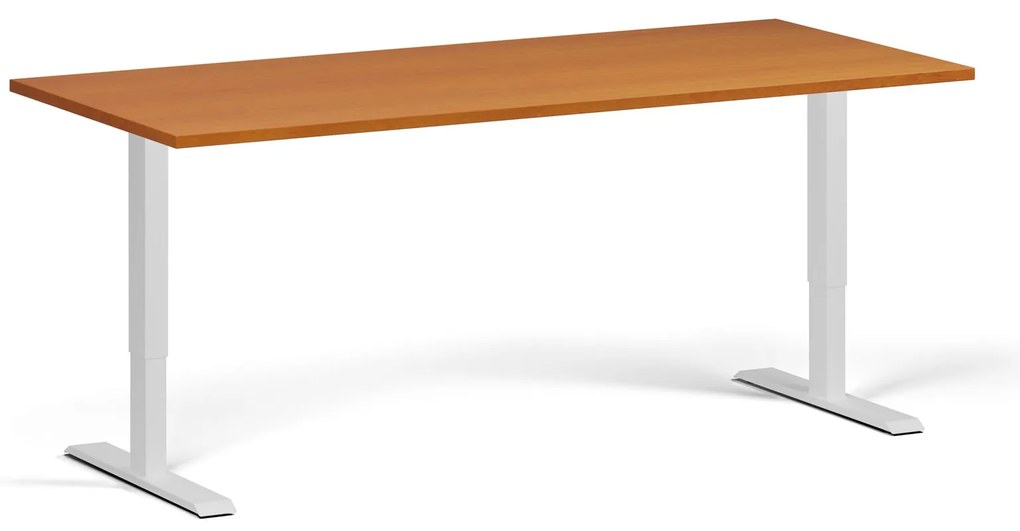 Výškovo nastaviteľný stôl, 180x80 cm, 2 motory, biela podnož, čerešňa