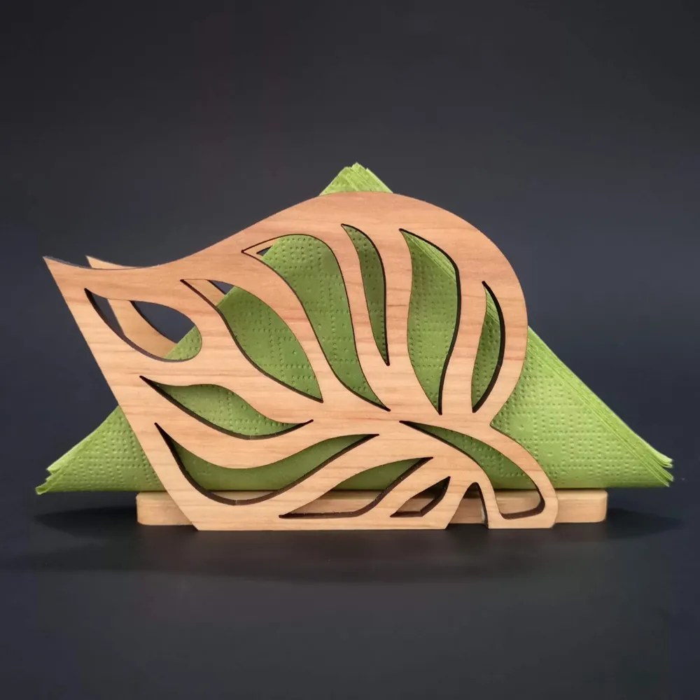 AMADEA Drevený stojanček na obrúsky v tvare listu, masívne jelša, 14x8,5x3,5 cm