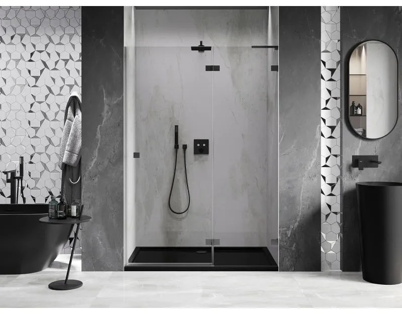 Mexen, Mexen Lunar L Otočné pravé sprchové dvere 130 cm, transparentné, pištoľový kov - 834L-130-000-95-00-P