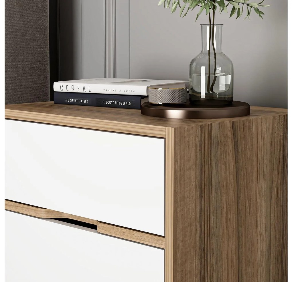 Nočný stolík Erich (orech + biela) . Akcia -21%. Vlastná spoľahlivá doprava až k Vám domov. 1102094