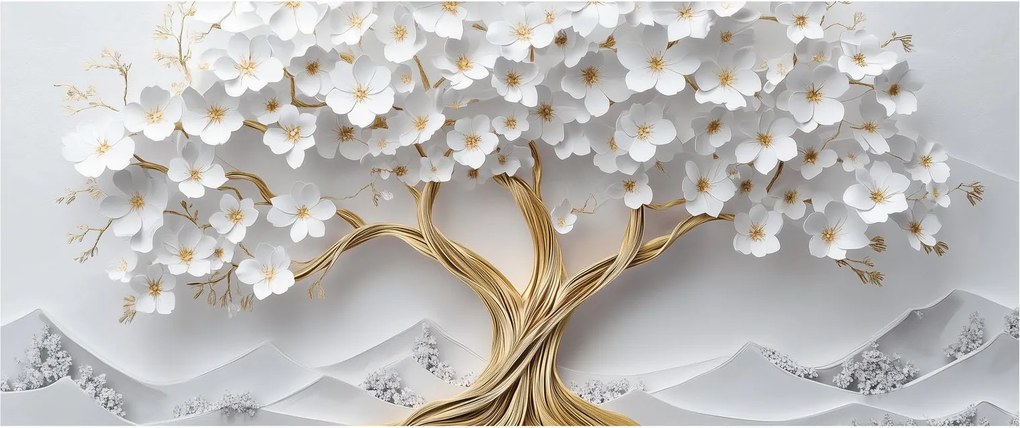 Obraz – 3D elegantný strom života plný kvetov (120x50 cm)