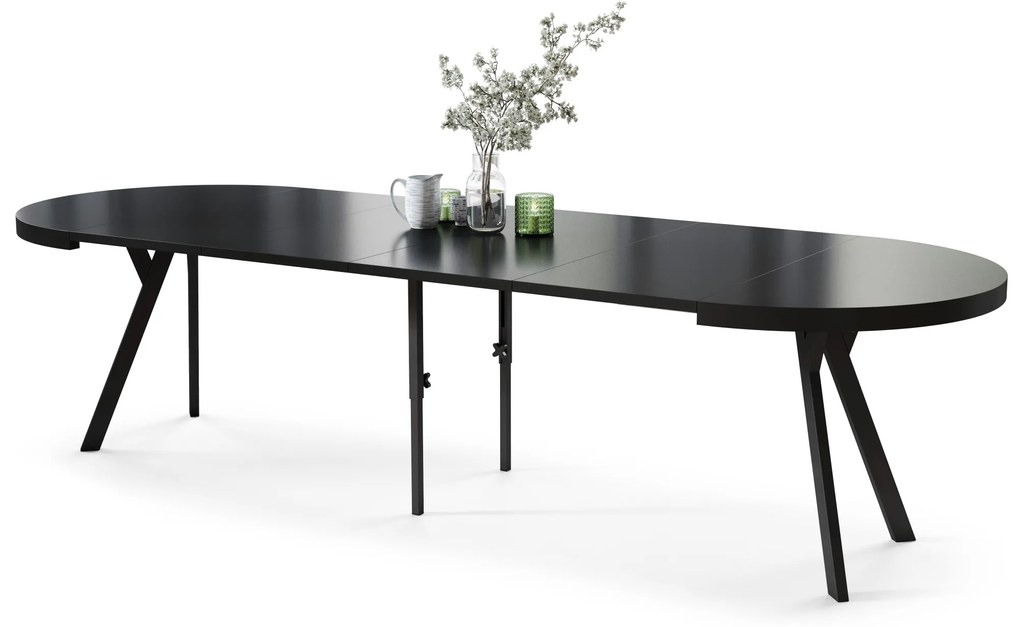 EXPANSO Čierny mat / čierne nohy - VEĽKÝ OKRÚHLY STÔL Ø110 ROZKLADACÍ AŽ DO 310 cm S NOHAMI Y LOFTOVÝ / INDUSTRIÁLNY