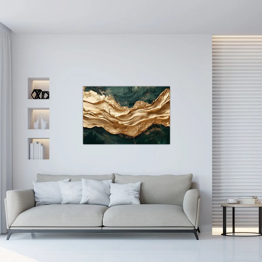 Obraz - Zelená abstrakcia so zlatom II. (90x60 cm)