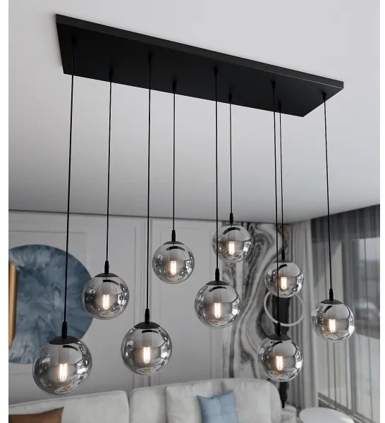 Luster na lanku COSMO 9xE14/10W/230V čierna/šedá