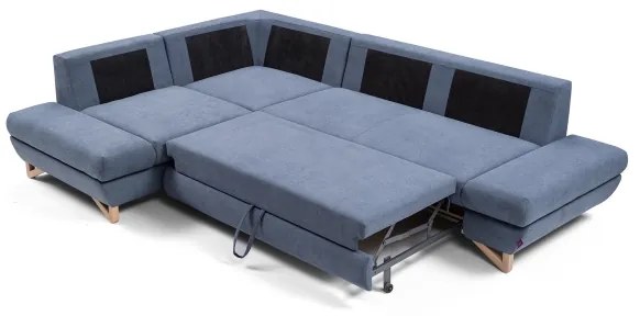 Rozkladacia rohová čalúnená sedacia súprava s úložným priestorom do tvaru L AVESTA, ľavé prevedenie, modrá