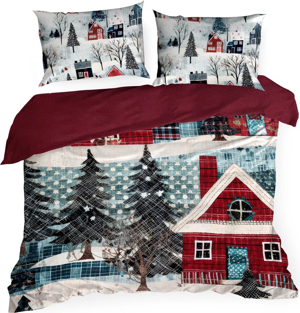 VIANOČNÉ SATÉNOVÉ OBLIEČKY NIKO 140X220 CM, 1 KS 70X80 CM VZOROVANÉ